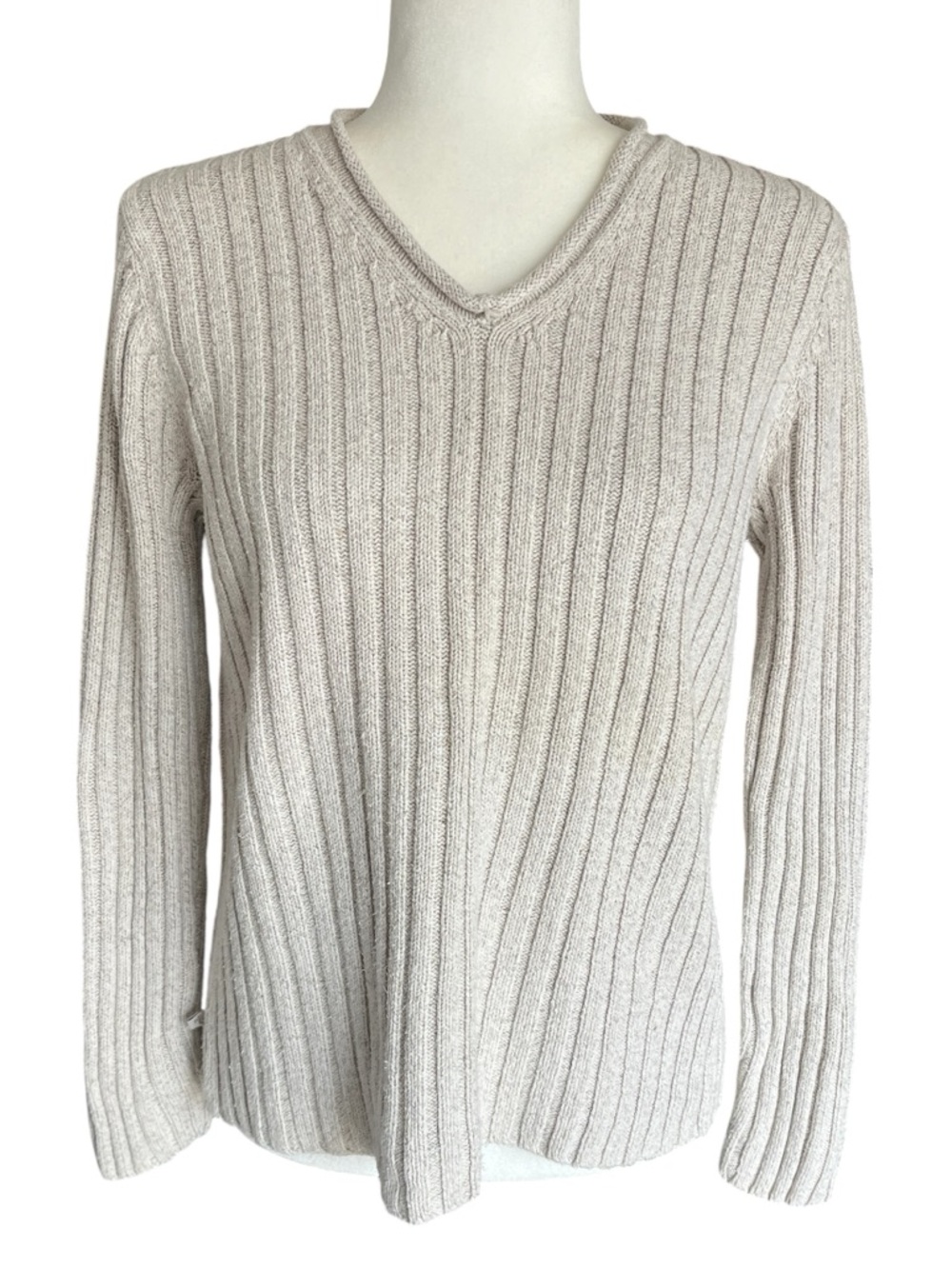 Vintage Lauren Ralph Lauren Silk Linen Ribbed V Neck Sweater Women Small Petite